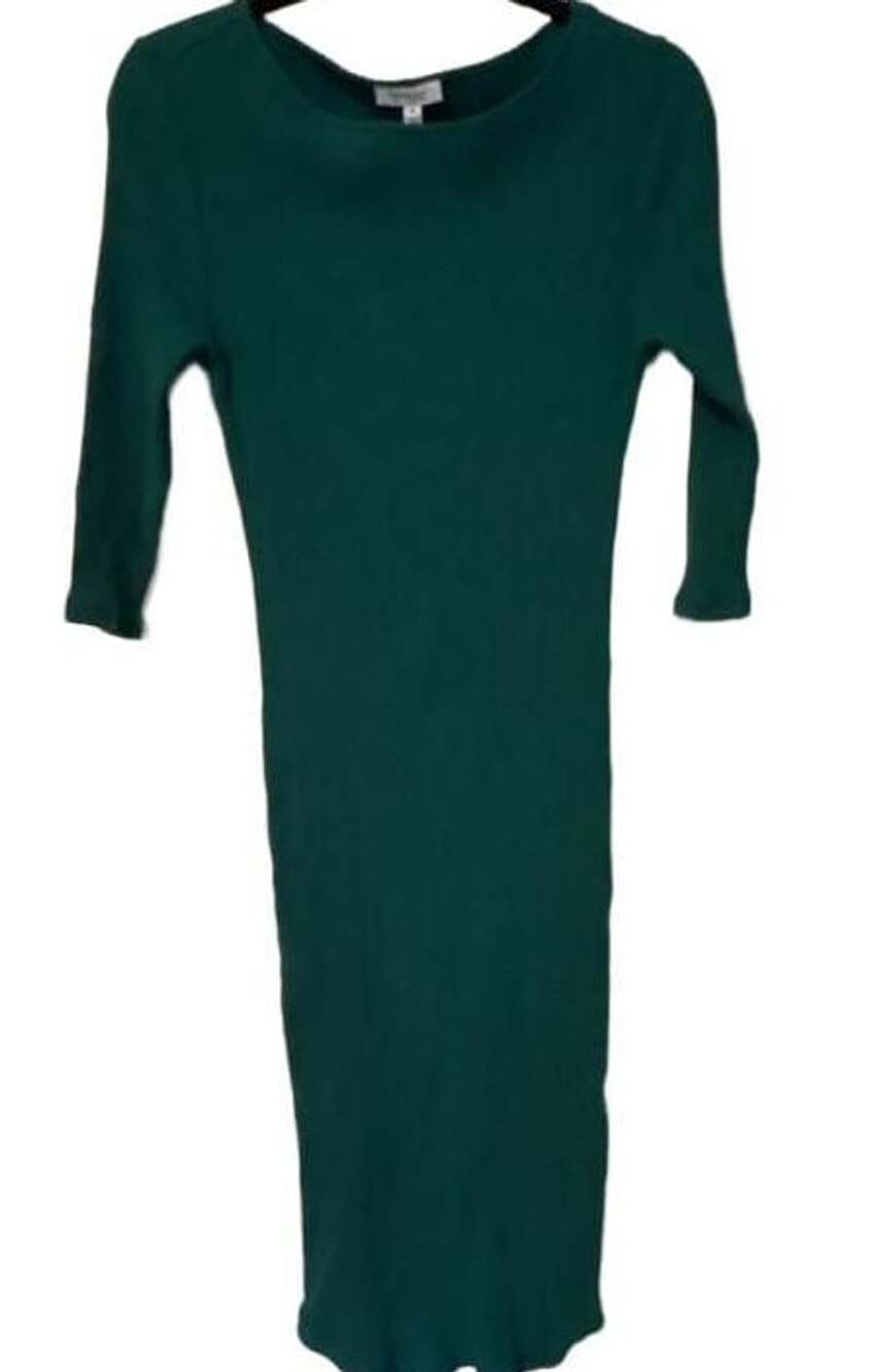 Skinnygirl Ribbed Midi Dress Size M Green 3/4 Sleeve Bodycon